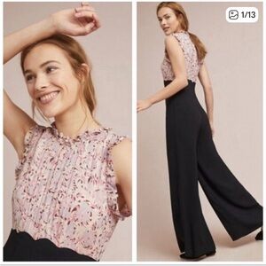 ANTHROPOLOGIE Moulinette Soeurs Hadley wide-leg pink black floral jumpsuit
